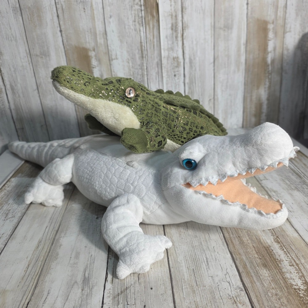 Wild Republic White Alligator & Aurora Green Shimmer Crocodile Plush Bundle 2pc